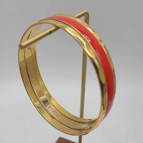 J Crew set of 3 Bangles One Red Enamel 2 Gold Tone - Picture 1 of 10